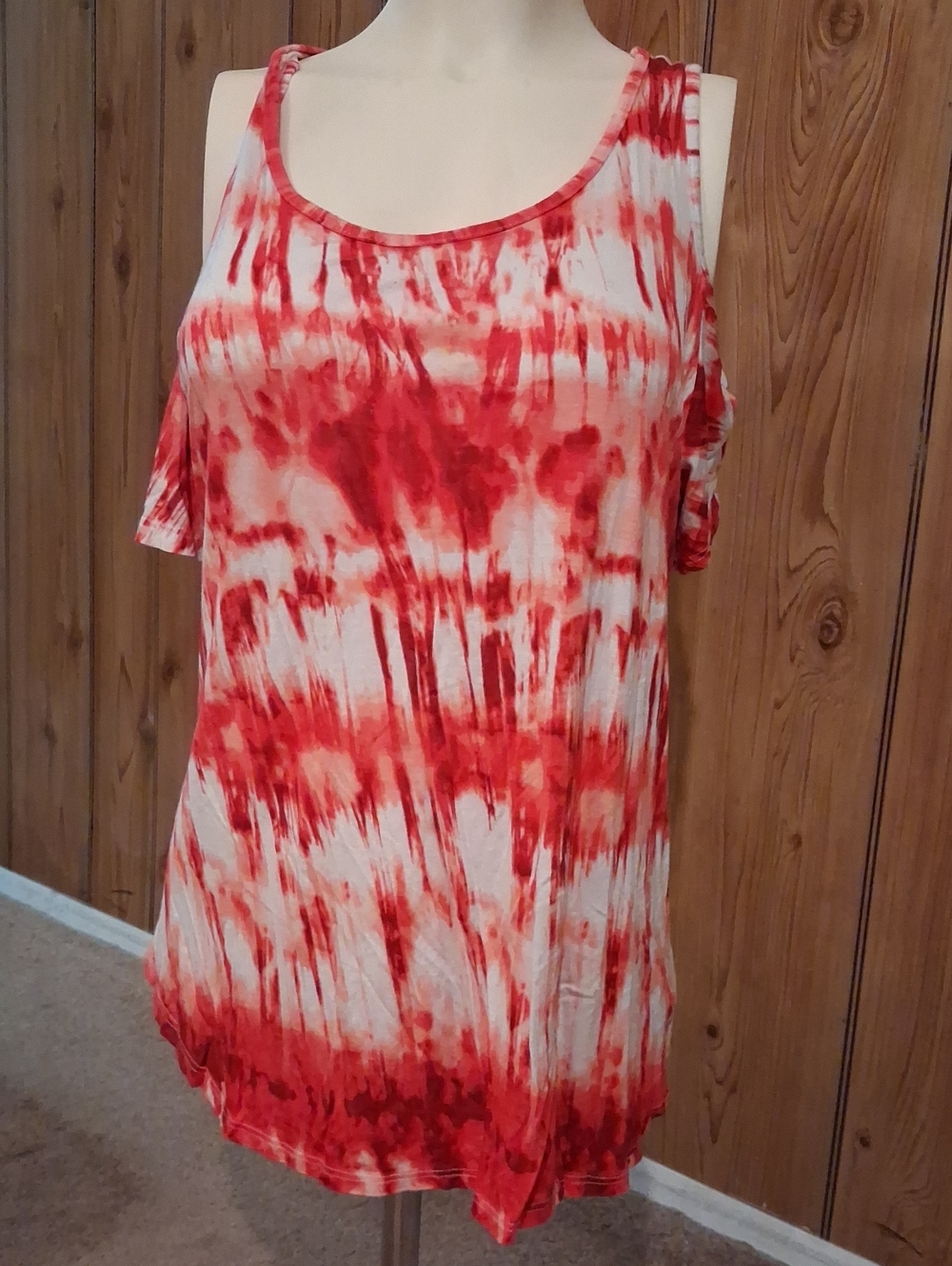 Red Tie-Dye Cold-Shoulder Tank Top